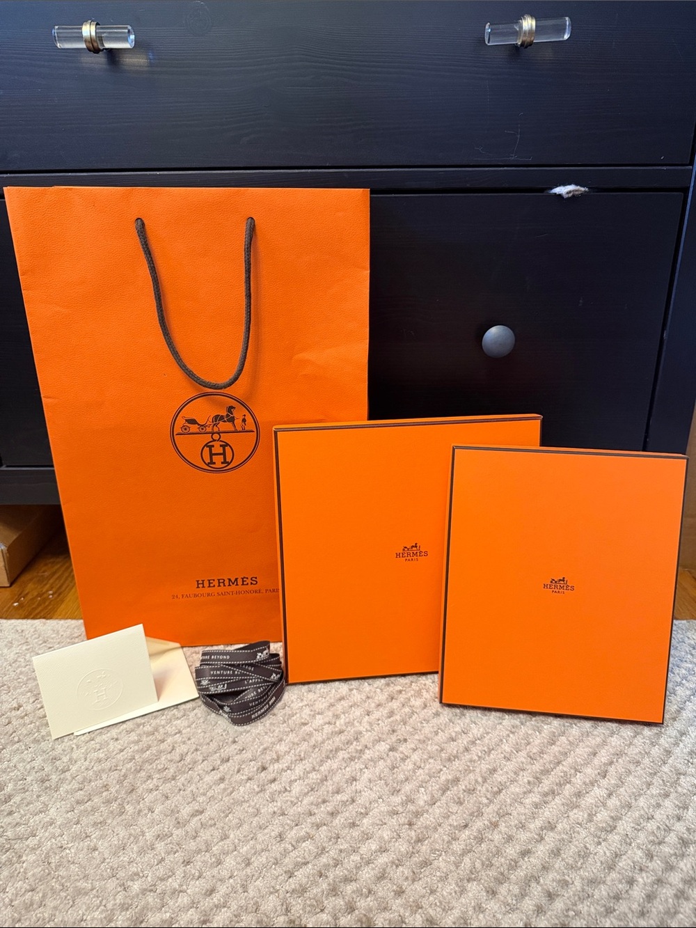 Hermes Orange Branded Paper Shopping Bag with Rope Handles